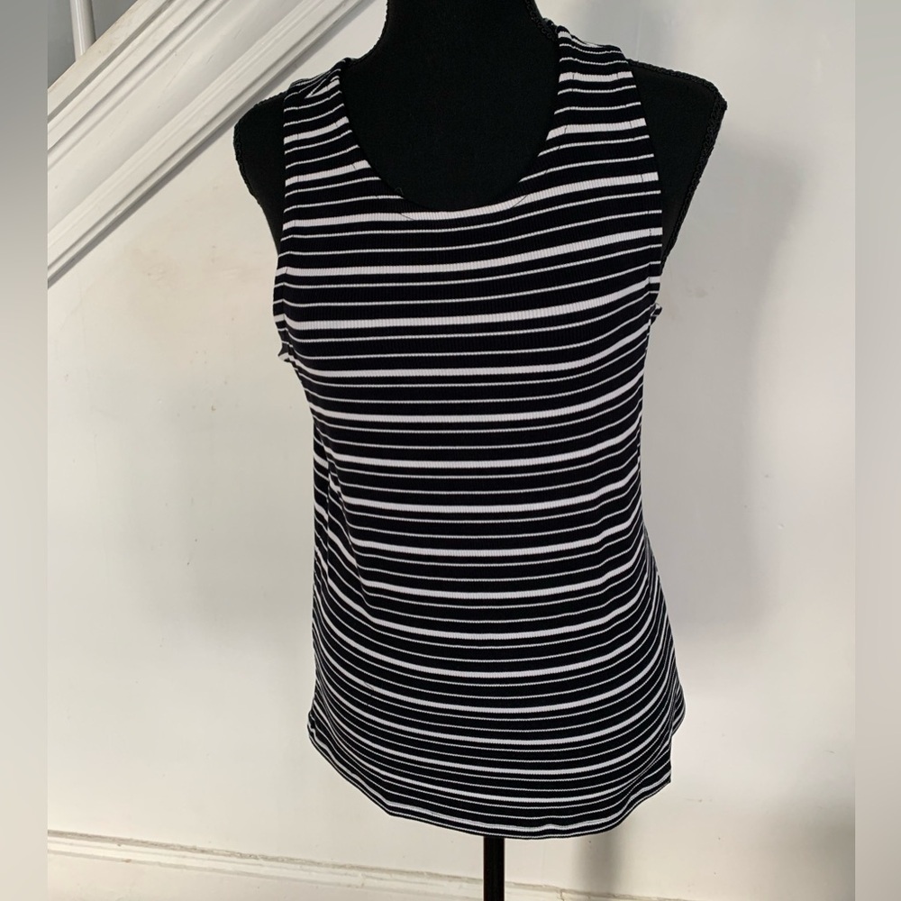 NWT INC International Concepts Black and White Striped Tank Top